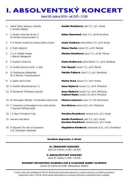 Absolventský koncert 30. 4. 2019